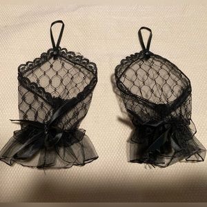 Lace Fingerless Gloves Ribbon Bows Finger Strap Halloween Formal